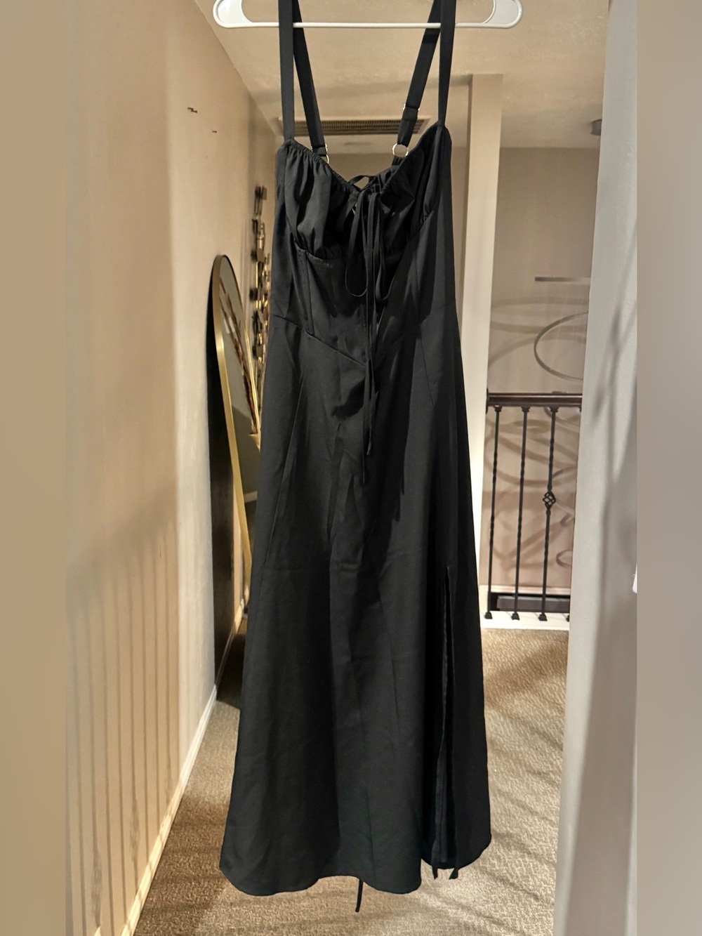 Satin Black Maxi Dress with Adjustable Straps